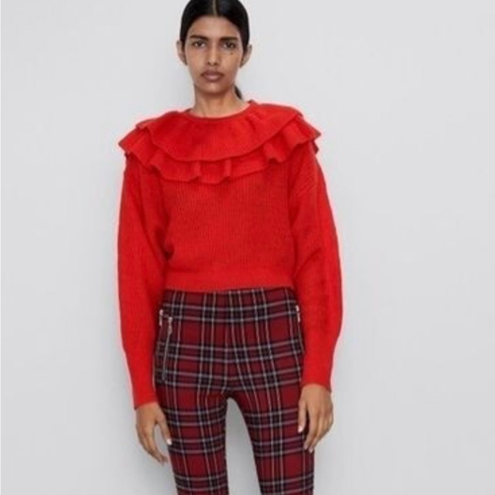 Zara Red and Black Sweater Cozy Knitwear